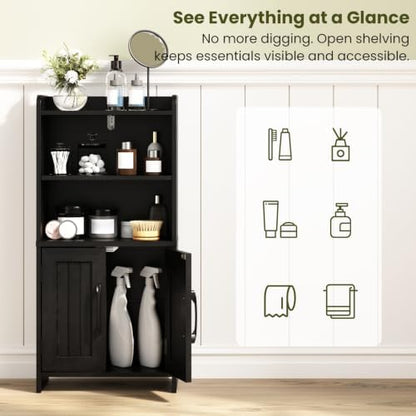 Small Bathroom Storage Cabinet with 2 Doors & Shelf,Line Black