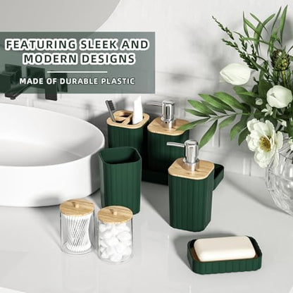 XLHOMO Bathroom Accessories Set - 25PC Green Bathroom Set, Bathroom Set with Shower Curtain and Rugs, Green Shower Curtain Set, Toilet Brush, Bathroom Trash Can