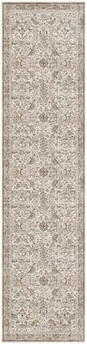 Moss Green 3x12 Wide Hallway Runner Rug, Vintage Brown Taupe Floral Design Carpet for Kitchen, Washable Extra Long Runner Rugs for Entrance Floor, Low Pile & Stain Resistant