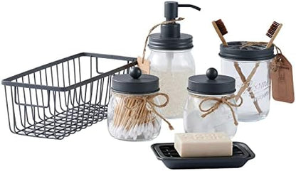 SheeChung Mason Jar Bathroom Accessories Set, 6Pcs Rustic Bathroom Set,Grey