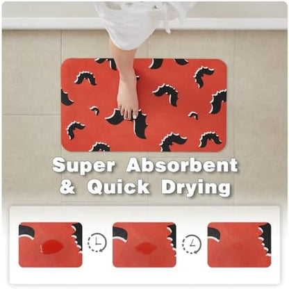 TYUU Thin Halloween Bath Mat, Non-Slip Washable, 17x30 Orange Gothic Bats
