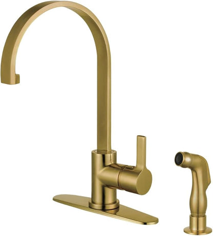 Gourmetier LS8713CTLSP Continental Single-Handle Kitchen Faucet with Side Sprayer, Brushed Brass