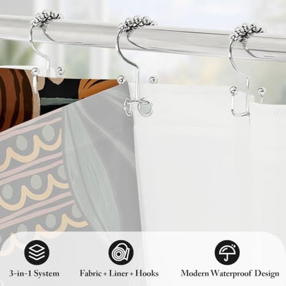 3 in 1 Boho Rustic Shower Curtain Set with PEVA Liner & 12 Hooks, 36 x 72