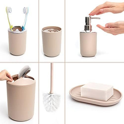 Moss & Stone 6-Piece BeigeBathroom Accessories Set, Soap Dispenser