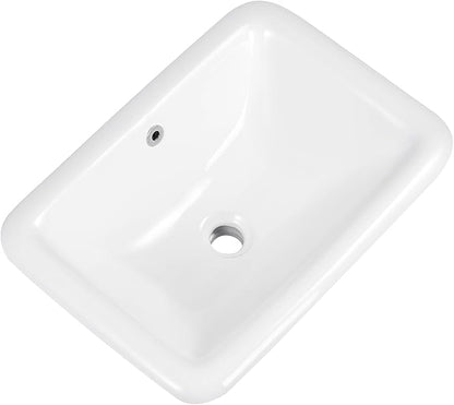 Bathroom Vessel Sink 21 Inch Drop In Bathroom Sink Rectangular Semi Recessed Sinks with Overflow White Ceramic Small Vanity Sinks for Bathrooms