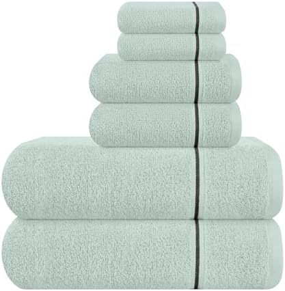 MyOwn Ultra Soft 6 Pack Cotton Towel Set, Contains 2 Bath Towels 28x55 inch, 2 Hand Towels 16x24 inch & 2 Wash Coths 12x12 inch, Ideal Everyday use, Compact & Lightweight - Sea Green