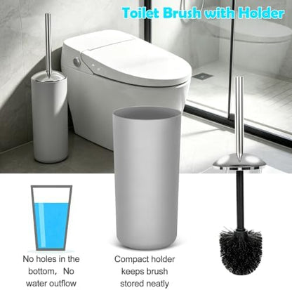 Compact 6-Piece Grey Plastic Bathroom Accessories Set with Small Trash Can, Soap Dispenser, Toothbrush Holder, Cup, Soap Dish, Toilet Brush for Guest Bathroom Dorm Apartment