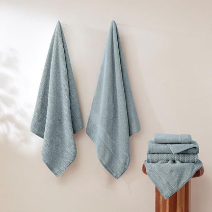 Modern Threads Otis 6-Piece 100% Cotton Towel Set – Zero Twist Jacquard Chevron – Includes 2 Bath Towels, 2 Hand Towels, 2 Washcloths – Absorbent, Quick Dry, Soft & Durable – Seafoam