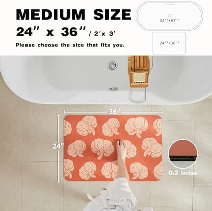 TYUU Thin Halloween Bath Mat, Non-Slip Washable, 24x36 Orange Pumpkins