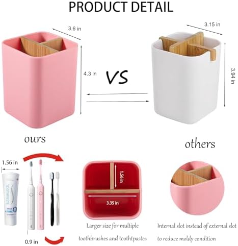 Bamboo Toothbrush Holder for Bathrooms Toothpaste Organizer - Pink