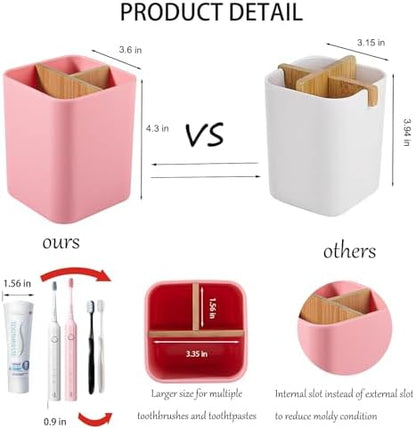 Bamboo Toothbrush Holder for Bathrooms Toothpaste Organizer - Pink