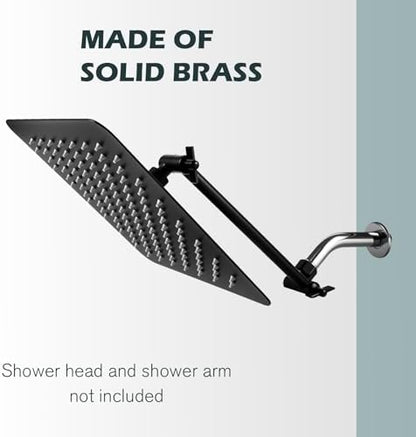 Heavy Duty Adjustable Shower Arm, 11" 100%Brass Extension with Gear Lock Teeth & Swivel Nut,Strong Load Support, No Sagging, Keeps ShowerHead Straight, Leak-Free, G1/2 NPT（Matt Black）
