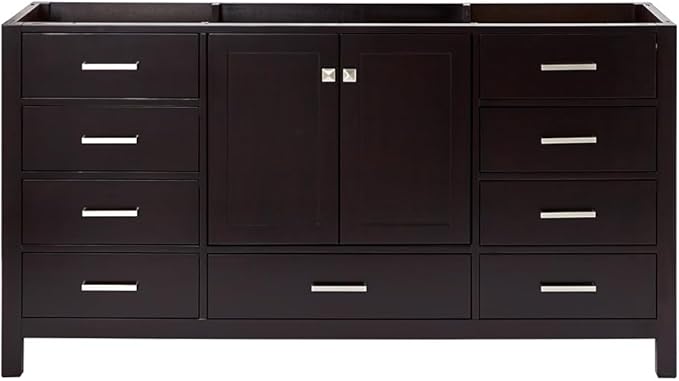 ARIEL Cambridge 66-inch Bathroom Vanity Base Cabinet,Solid Wood, 2 Soft Closing Doors, 9 Dovetail Drawers, Espresso
