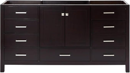 ARIEL Cambridge 66-inch Bathroom Vanity Base Cabinet,Solid Wood, 2 Soft Closing Doors, 9 Dovetail Drawers, Espresso