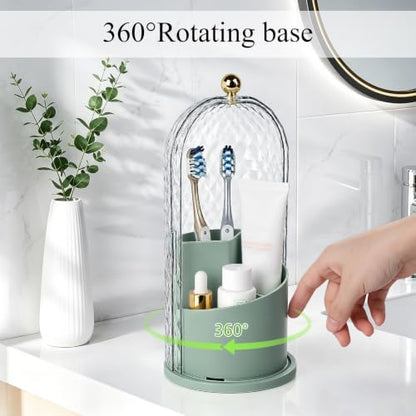 Toothbrush Holder with Cover for Bathroom Countertop, Organizer, Green