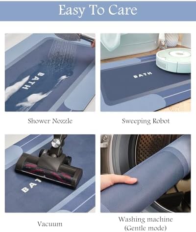 MontVoo Bath Mat-Bath Mat Rug Non Slip Super Absorbent Stain Resistant Quick Dry Thin Bathroom Rug-Bath Mats for Bathroom Floor Bathtub Vanity-Bathmat Bath Rug Easy Care-17"x35",Navy