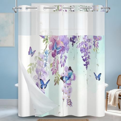 No Hook Shower Curtain with Snap in Liner 71x74 Inch