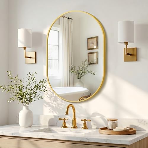Oval Bathroom Mirror for Over Sink, 20"x30" Vanity Mirror for Wall, Gold