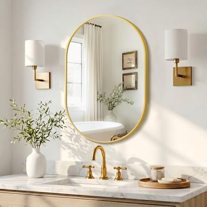 Oval Bathroom Mirror for Over Sink, 20"x30" Vanity Mirror for Wall, Gold