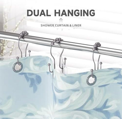 Bathway Shower Curtain Hooks, Shower Curtain Rings Rust Proof Double Hook Shower Curtain Hooks, 12 Pcs Grey Shower Hooks for Shower Curtain, Shower Rings for Curtain, Metal Shower Rod Hooks
