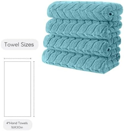BAGNO MILANO Turkish Cotton Bath Towels, Hand Towels - Soft Plush Jacquard Collection Luxury Towels Set (Aqua Green, Hand Towel Set of 4)
