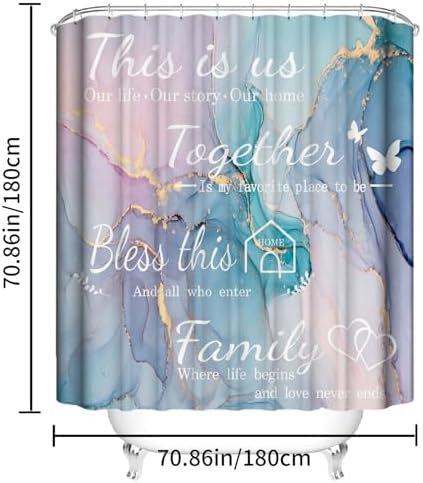 4Pcs Family Marble Shower Curtain Sets with Rugs