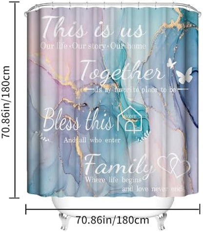 4Pcs Family Marble Shower Curtain Sets with Rugs