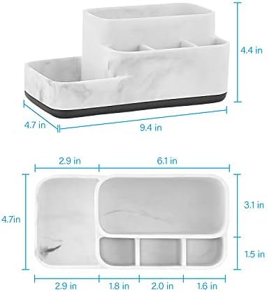 zccz Toothbrush Holder Organizer - Multi-Functional Bathroom Storage for Makeup, Skincare, and Accessories - White Marble Look Countertop Organizer for Sink and Vanity Spaces