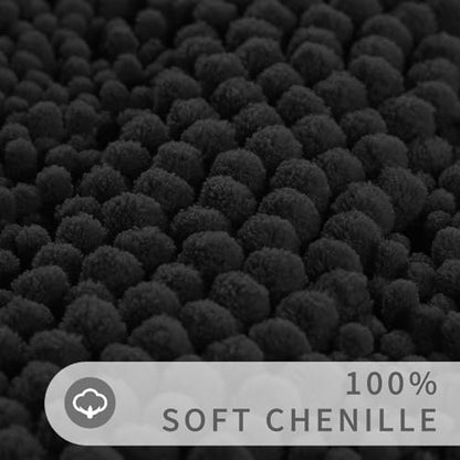 Yimobra Toilet Rugs U Shaped Washable 24 x 20, Non Slip and Super Absorbent Toilet Mat, Quick Dry, Ultra Luxury Microfiber Chenille Plush Fluffy Contour Bath Rugs for Toilet Base, Black