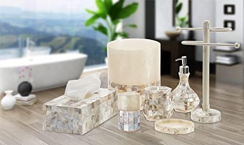 Creative Scents Milano Small Bathroom Trash Can 1.58 Gal / 6L - Decorative Bathroom Wastebasket with Beautiful Mother of Pearl Shells; Modern Round Waste Basket for Room, Bedroom or Living Room