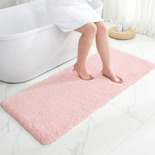 Disolla Pink Bathrom Runner Rug 24x59 - Large Soft Plush Bath Mat, Thick Long Non-Slip Shaggy Floor Mat, Ultra-Absorbent for Master Bathroom Bedroom