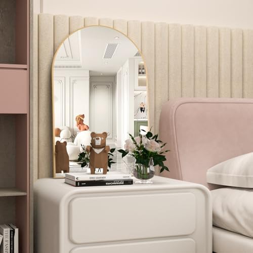 Wall Mounted Mirror, Arched Wall Mirror for Bathroom, 24"x36" Arch Bathroom Mirror with Metal Frame, Gold Vanity Mirror Decor for Mantle, Bedroom, Entryway, Living Room