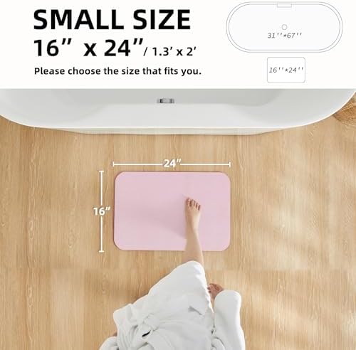 TYUU Thin Bath Mat, Small Bathroom Rugs Non Slip Washable, 16x24 Pink