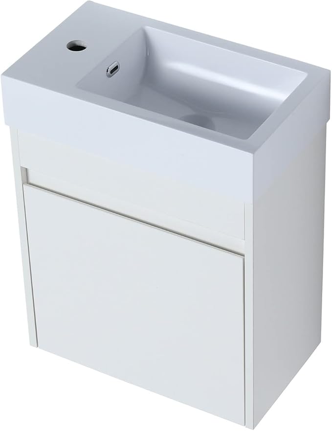 Henf Wall Mount 18 Inch Bathroom Vanity W/Sink Combo for Small Space, Modern Design Vanity Cabinet Gel Basin Countertop, Float Mounting Design Cabinet Set with Single Soft Close Doors(Without Faucet)