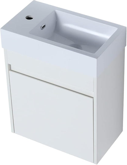 Henf Wall Mount 18 Inch Bathroom Vanity W/Sink Combo for Small Space, Modern Design Vanity Cabinet Gel Basin Countertop, Float Mounting Design Cabinet Set with Single Soft Close Doors(Without Faucet)