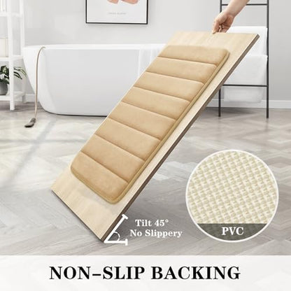 BYSURE Beige Memory Foam Bathroom Rug Set 3 Piece, Non Slip Extra Soft Absorbent Bath Mats, Machine Washable & Dry Toilet Mat Sets for Bathroom Floor | Non Slip Extra Soft Absorbent Machine Washable Toilet Bath Toilet Mat for Shower, for Bathroom