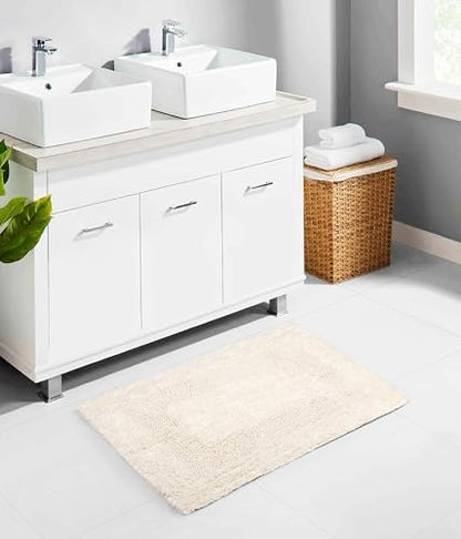 COTTON CRAFT 2 Pack Reversible Bath Mat Rug - Soft Luxurious -17x24- Ivory