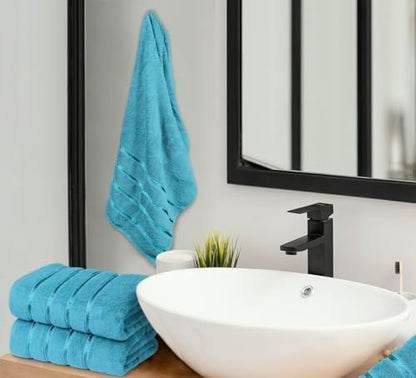 Luxury Bath Towels Set of 4, 27x54 Inches 600GSM 100% Cotton Ring Spun – Daily Use Highly Absorbent Viscose Stripe Bath Towel Sets for Bathroom, Hotel, Spa (Turquoise)