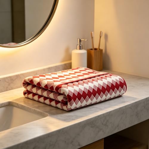 2 Pack Microfiber Bath Towels, 27×55 Inches Large Soft Quick Dry Shower Towels, Lightweight Absorbent Plaid Checkered Bath Towel Set for Bathroom, Travel, Pool, Gym, Home Use