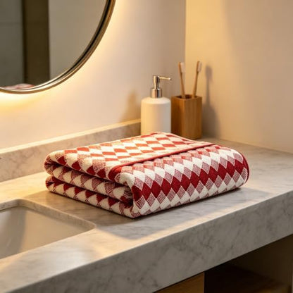 2 Pack Microfiber Bath Towels, 27×55 Inches Large Soft Quick Dry Shower Towels, Lightweight Absorbent Plaid Checkered Bath Towel Set for Bathroom, Travel, Pool, Gym, Home Use