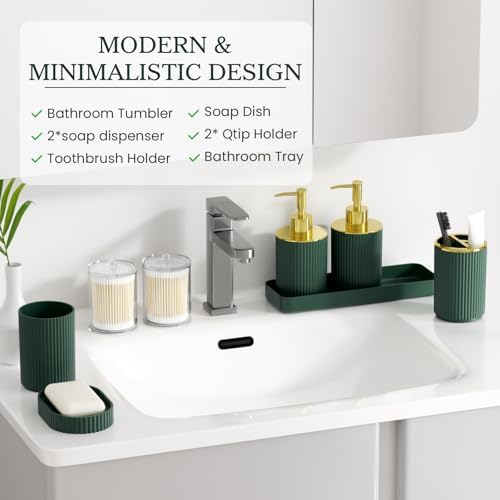 Dark Green Bathroom Accessories Set, 10PC Bathroom Set Apartment