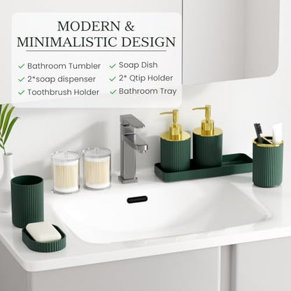 Dark Green Bathroom Accessories Set, 10PC Bathroom Set Apartment