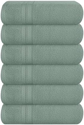 BOUTIQUO Ultra Soft 6-Piece Hand Towel Set 16x28-100% Ringspun Cotton - Durable & Highly Absorbent Hand Towels - Ideal for use in Bathroom, Kitchen, Gym, Spa & General Cleaning - Jade