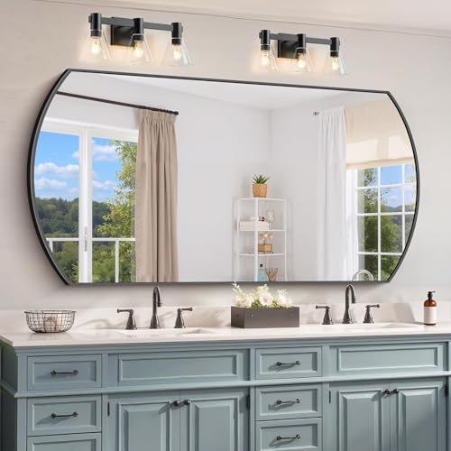 COFENY Bathroom Mirror, 30x55 Inch Black Oval Wall Mounted Mirror with Thin Metal Frame, Modern Bathroom Vanity Mirrors for Over Sink, Entryway, Living Room, Bedroom