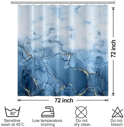Light Blue Marble Waterproof Bathroom Shower Curtain 72x72 inches