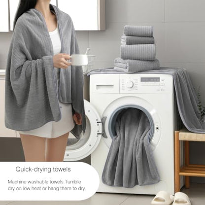 Hailea 18 Piece Family Bath Towel Set Include 6 Bath Towels,6 Hand Towels and 6 Washcloths Soft Bathroom Towel with Hanging Loops,Highly Absorbent Quick Dry Towels Set for Bathroom,Hotel and Spa-Grey