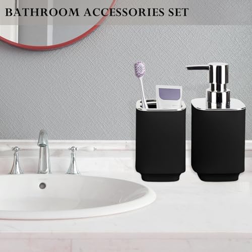 Black Bathroom Accessories 2 Pcs, Soap Dispenser and Toothbrush Holder Set