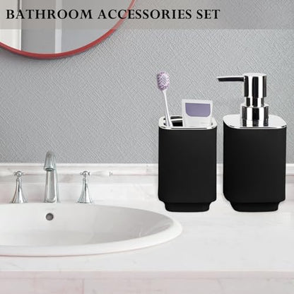 Black Bathroom Accessories 2 Pcs, Soap Dispenser and Toothbrush Holder Set