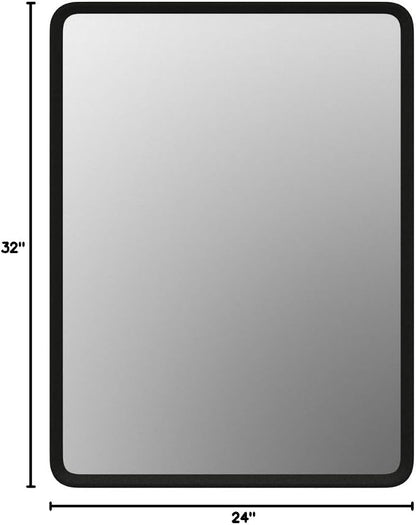 24x32 Black Bathroom Mirror | Black Matte Metal Framed Vanity Mirror, Rounded Rectangle Mirror, Anti-Rust, Shatterproof (Horizontal/Vertical)