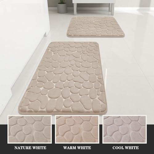 YIHOUSE Bathroom Rugs Mat Set, Memory Foam Bath Mat 2 Piece Khaki